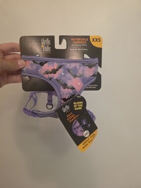 Thrills Reversible Purple Bat Glow-In-The-Dark Dog Harness - XXS